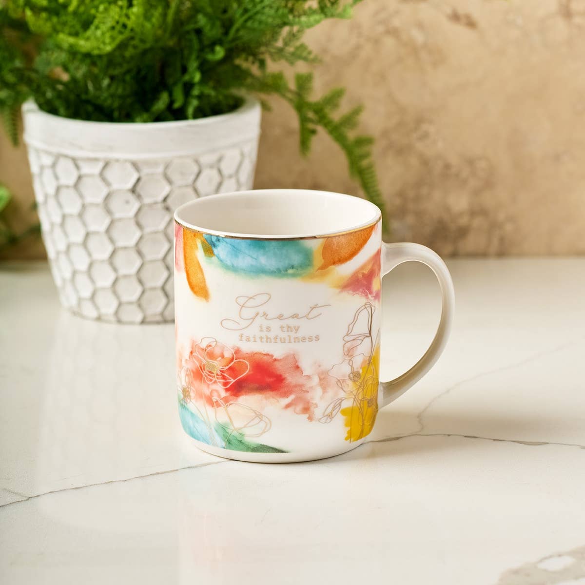 Mug White/White Floral Great Is Thy Faithfulness