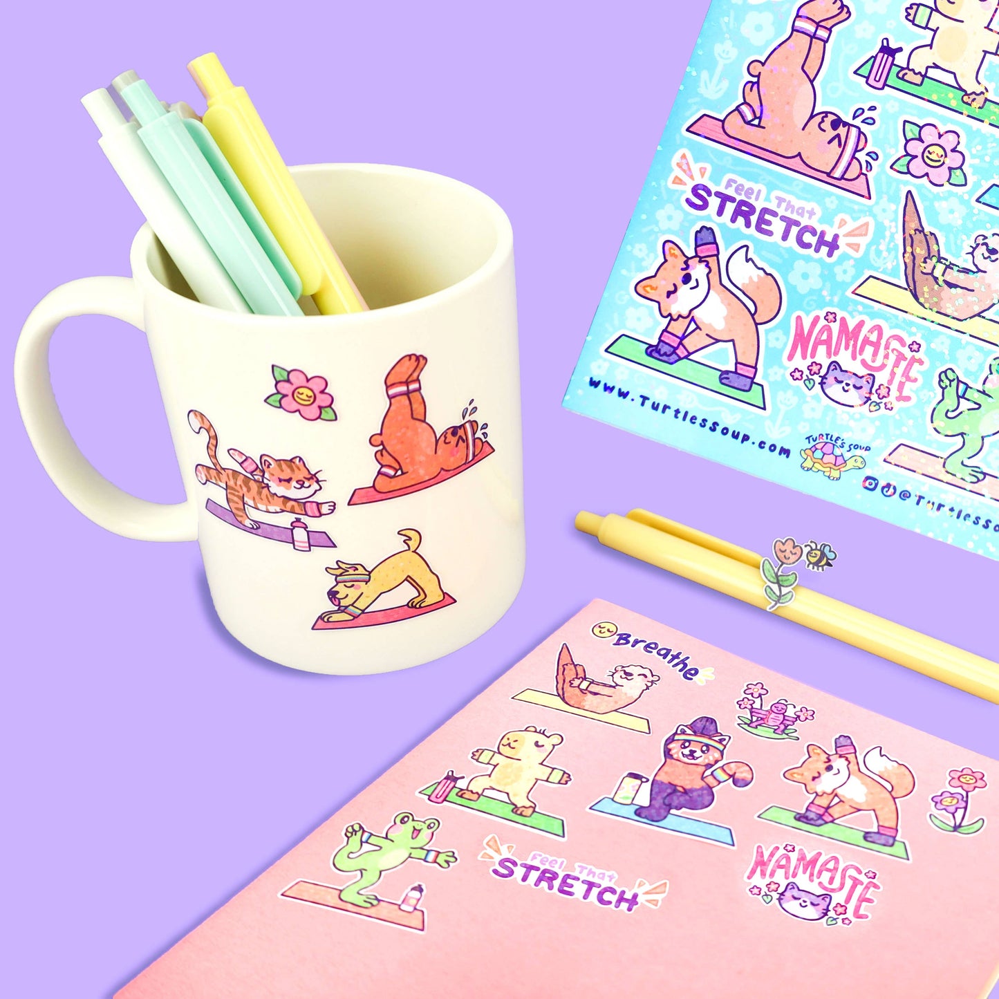 Yoga Animals Cute Fitness Art Planner Vinyl Sticker Sheet