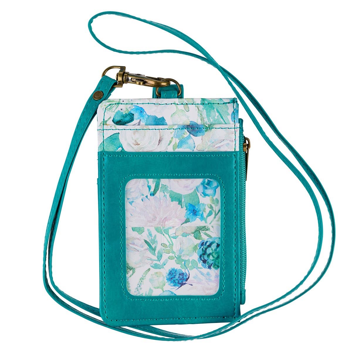 ID Card Holder Teal/White Floral Printed Be Still & Know