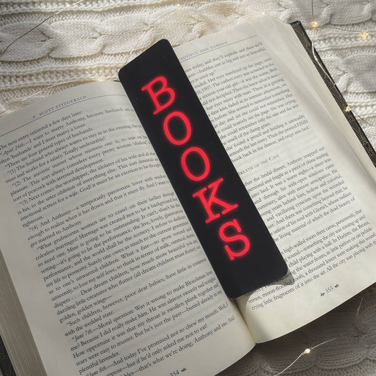 BOOKS Red Neon Sign 2x8 Bookmark | Glossy