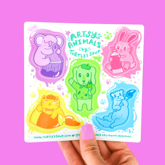 Artsy Animals Theme Set Kawaii Decal Vinyl Sticker Sheet