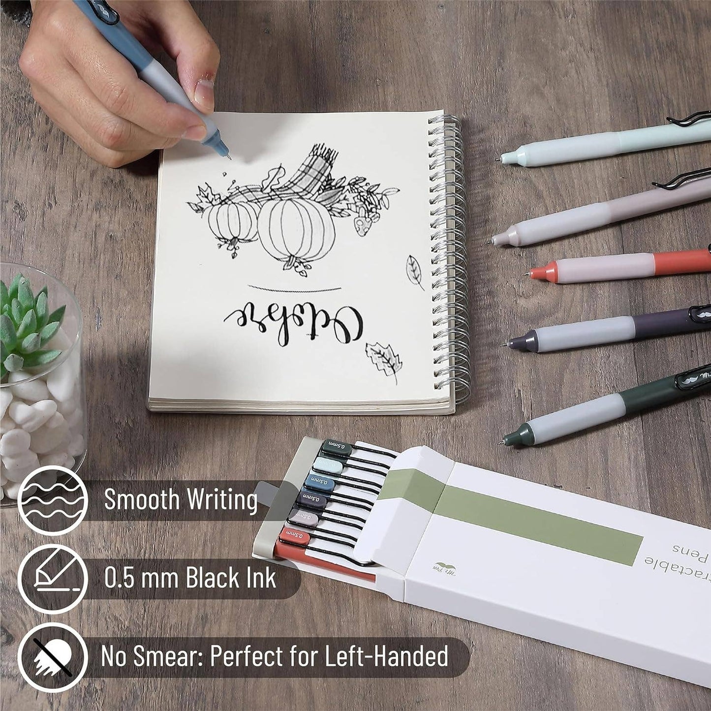 Mr. Pen Black Gel Pens, 6-Pack - Retractable