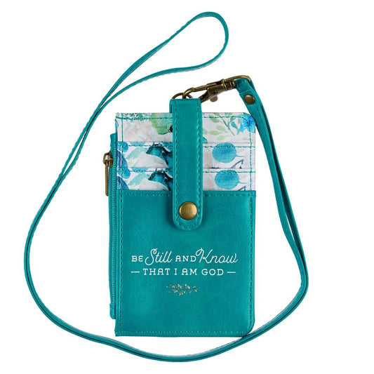 ID Card Holder Teal/White Floral Printed Be Still & Know