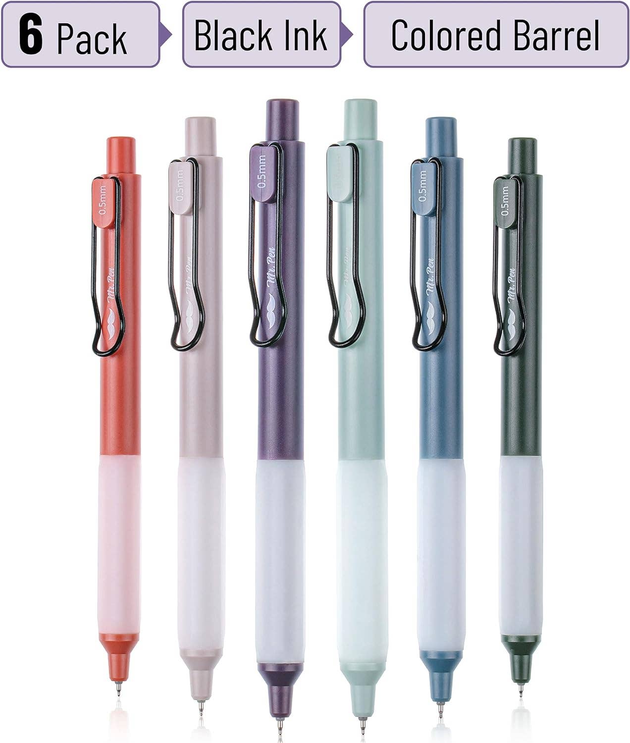 Mr. Pen Black Gel Pens, 6-Pack - Retractable