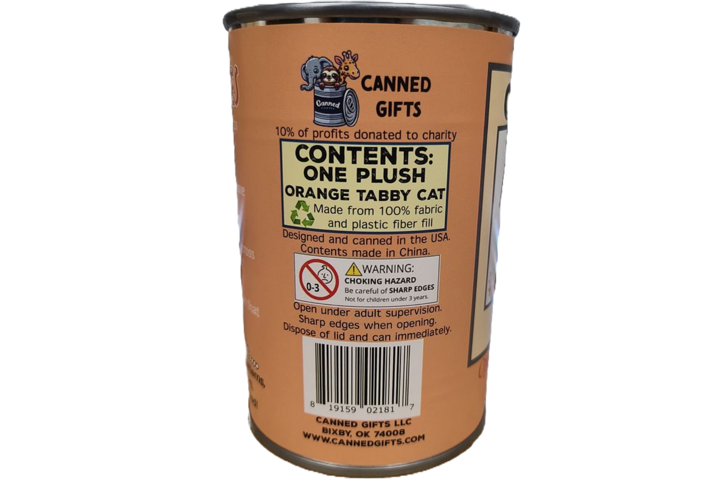 Canned Orange Tabby Cat | Stuffed Animal Cat Plush w/Jokes