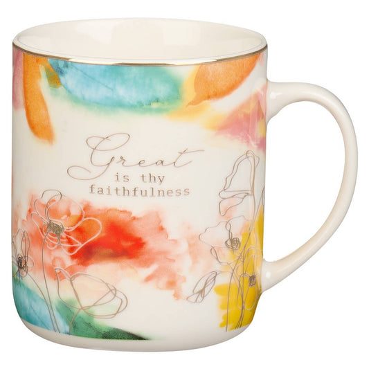 Mug White/White Floral Great Is Thy Faithfulness