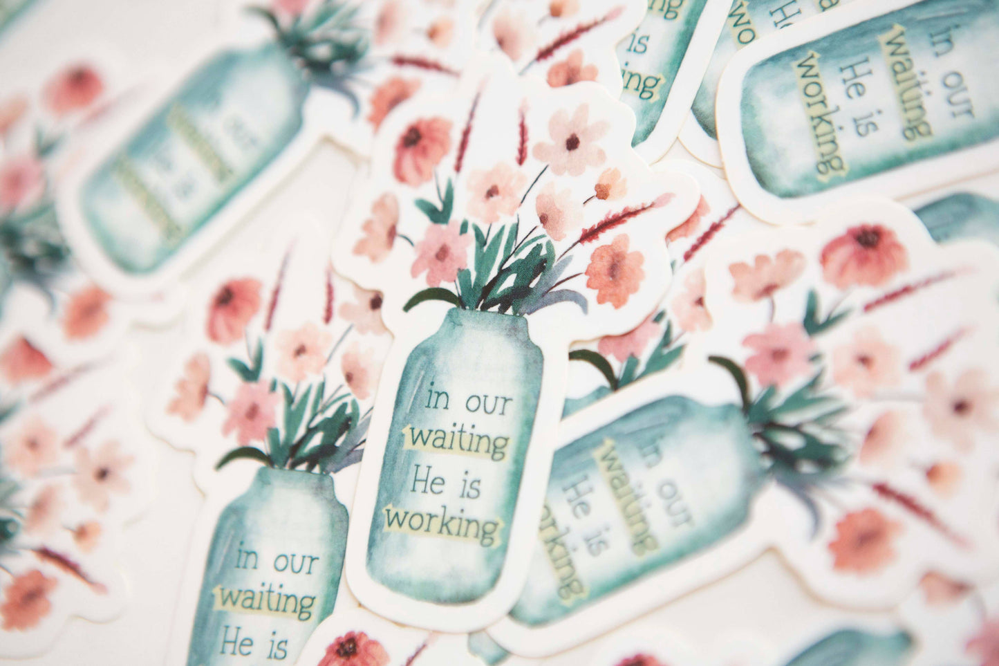 In our waiting, He is working Vinyl Christian Stickers