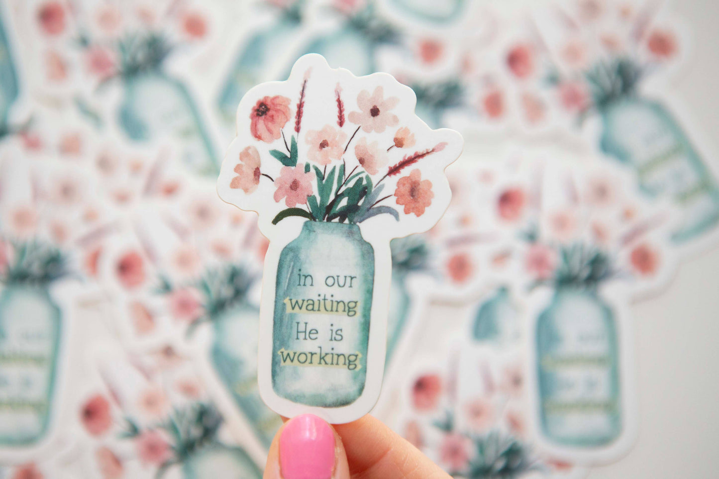 In our waiting, He is working Vinyl Christian Stickers
