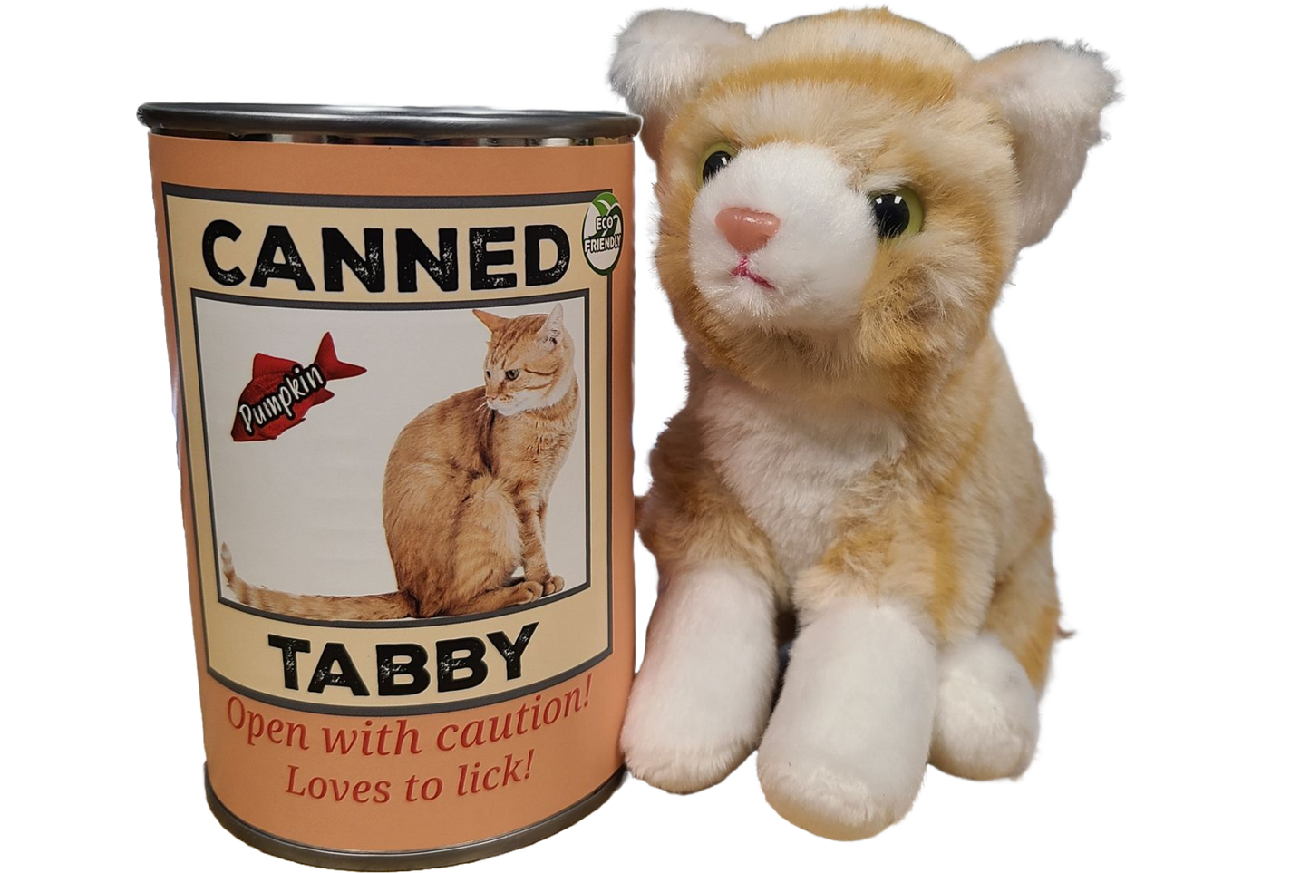 Canned Orange Tabby Cat | Stuffed Animal Cat Plush w/Jokes